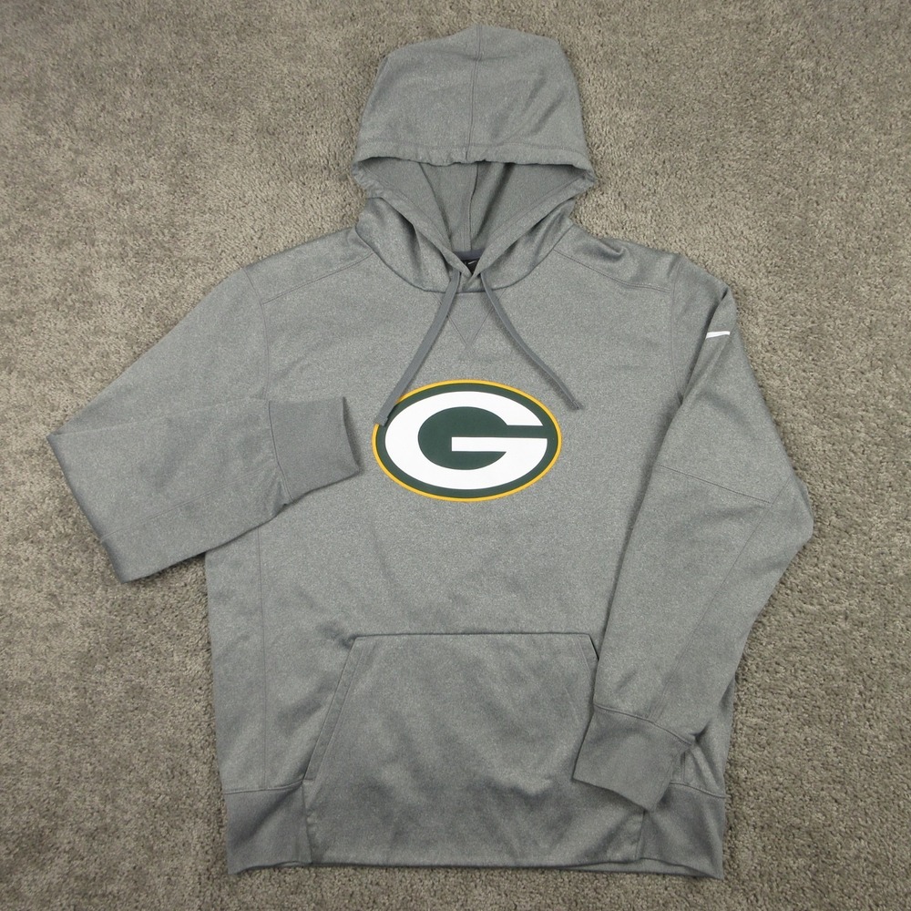 Green Bay Packers Sweater Mens Large Gray Hoodie Sweatshirt Nike Fleece NFL Team